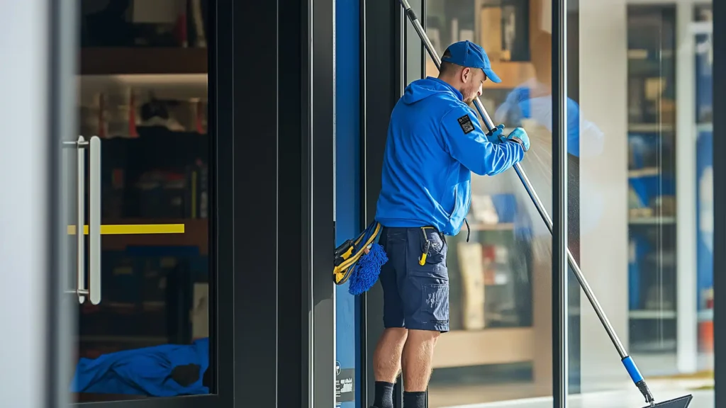 Commercial window cleaning service.